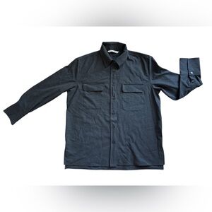 Zara Black Button Down Shirt Breast Flap Pockets Long Sleeve Sz Large Tag String